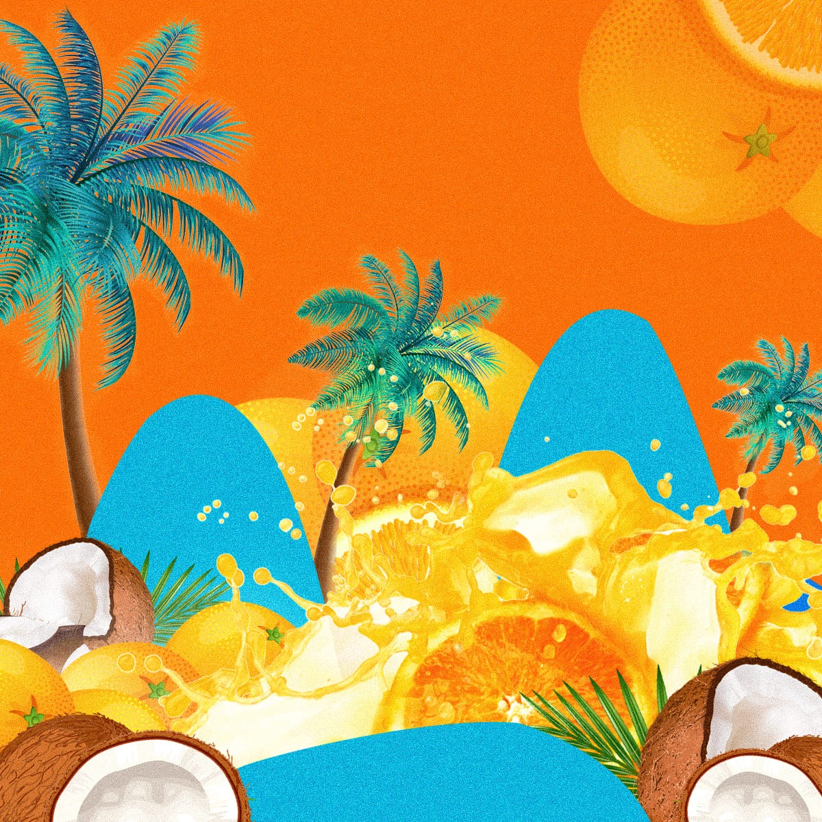 Tropical citrus illustration system developed for Gusteau beverage brand packaging design