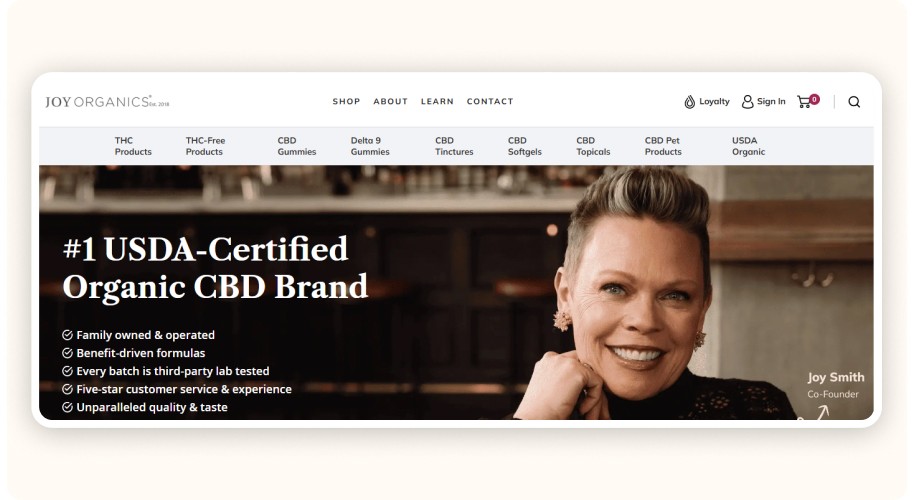 Joy Organics homepage