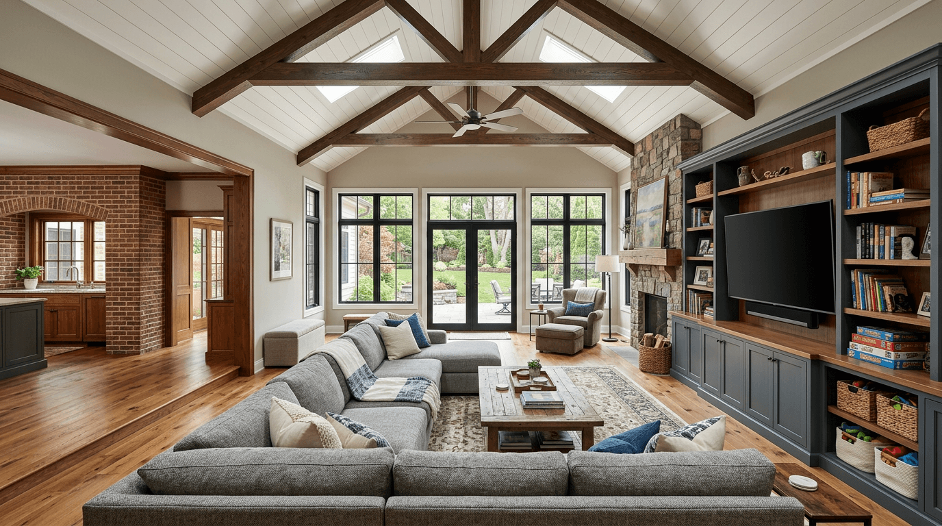 living room with wooden roof