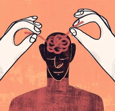 Dłonie rozwiązujące kłębek myśli