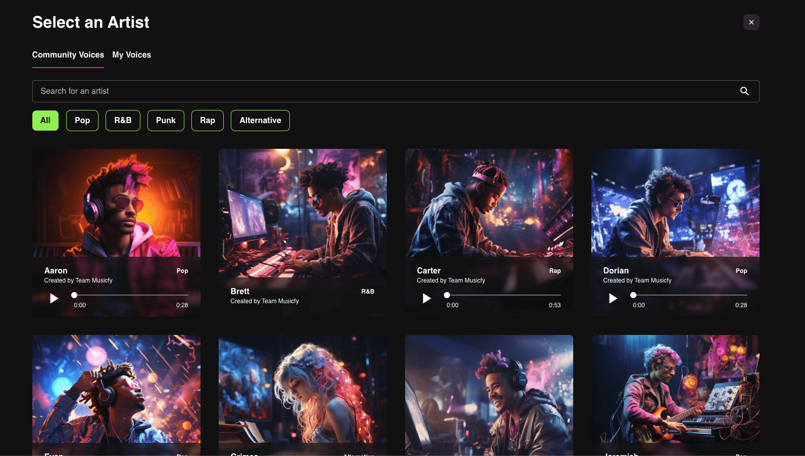 Musicfy's Free AI Singer Generator