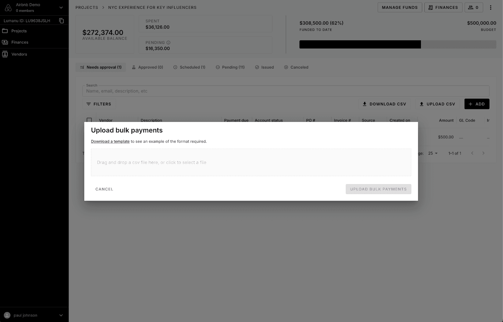 Lumanu bulk payments