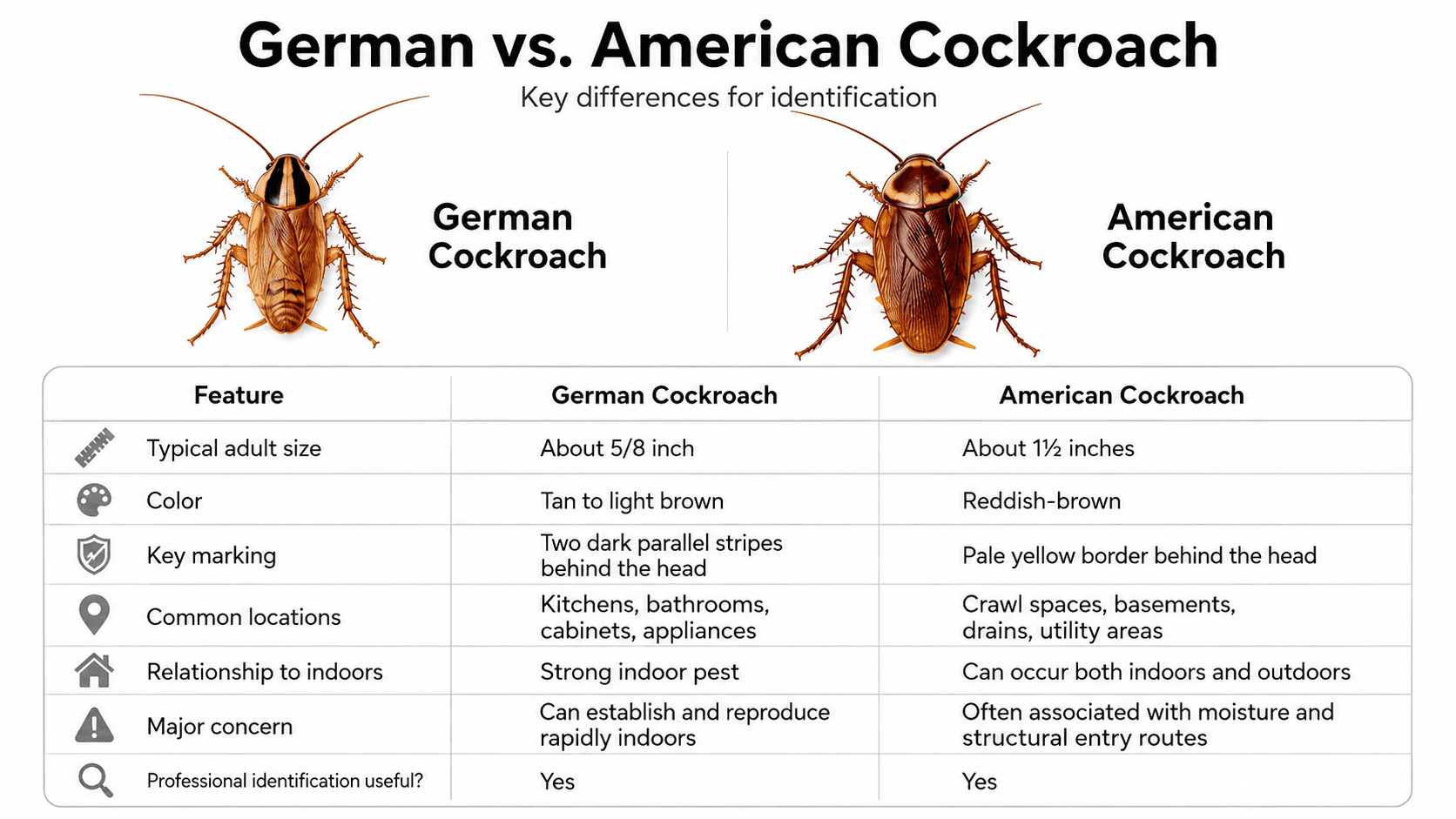 difference between german cockroach and american cockroach