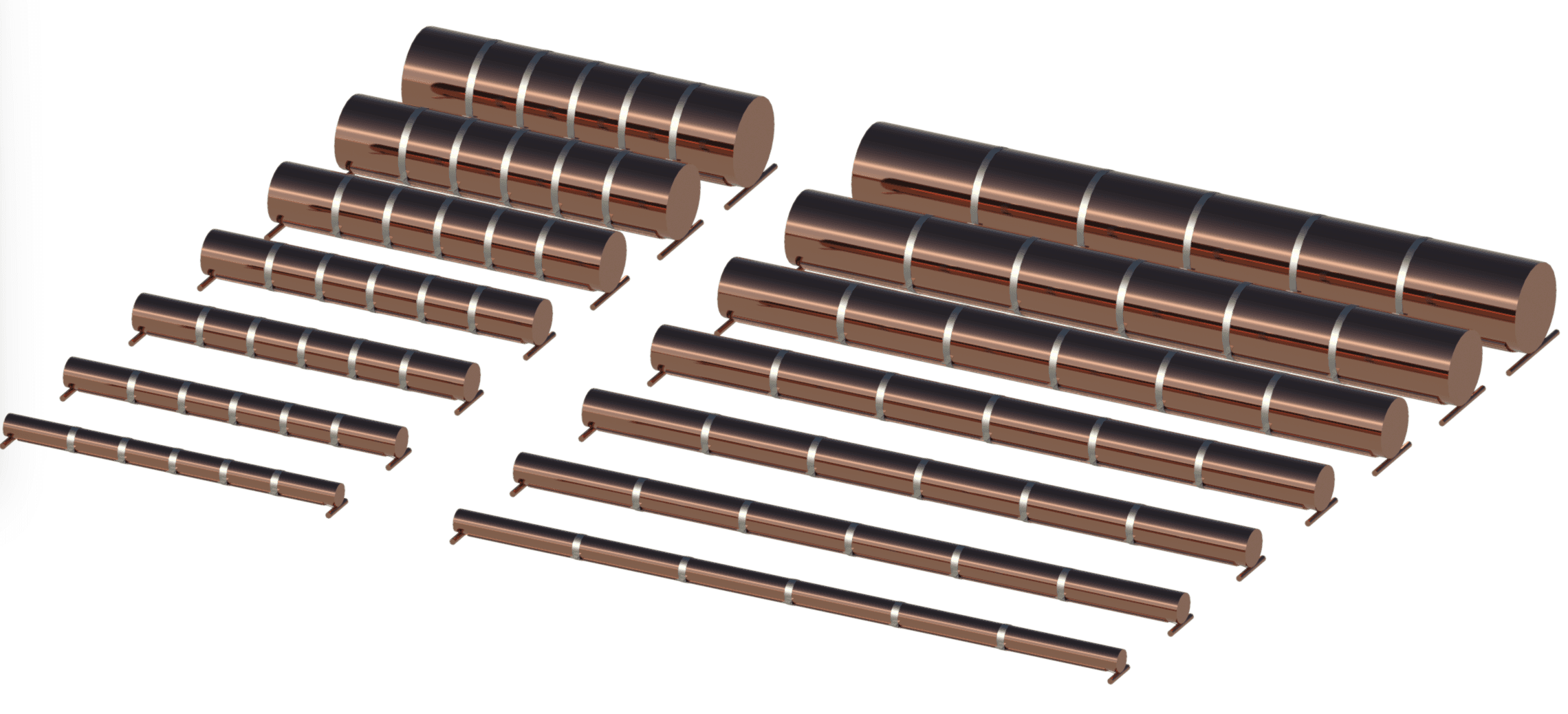 Render showing all types from the EcoDrain inline heat exchanger.