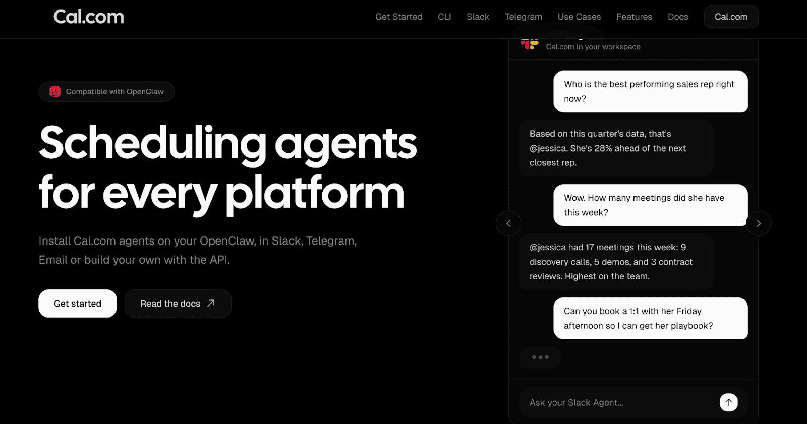 Cal.com AI agents homepage