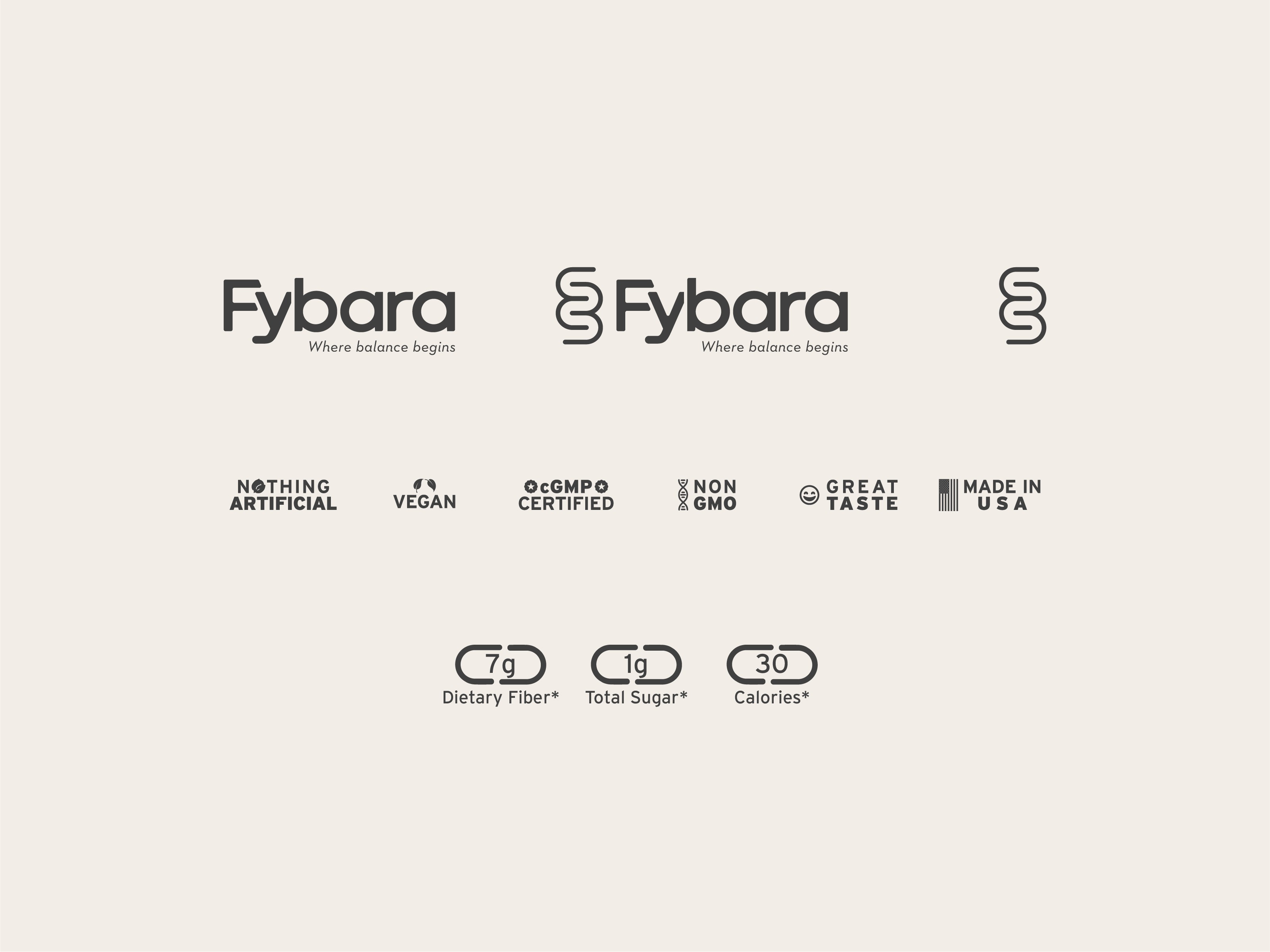 fybara logo options, feature icons, and benefit icons