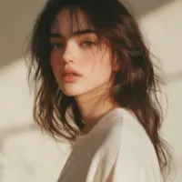 Portrait of a young woman with soft natural lighting and wavy brown hair
