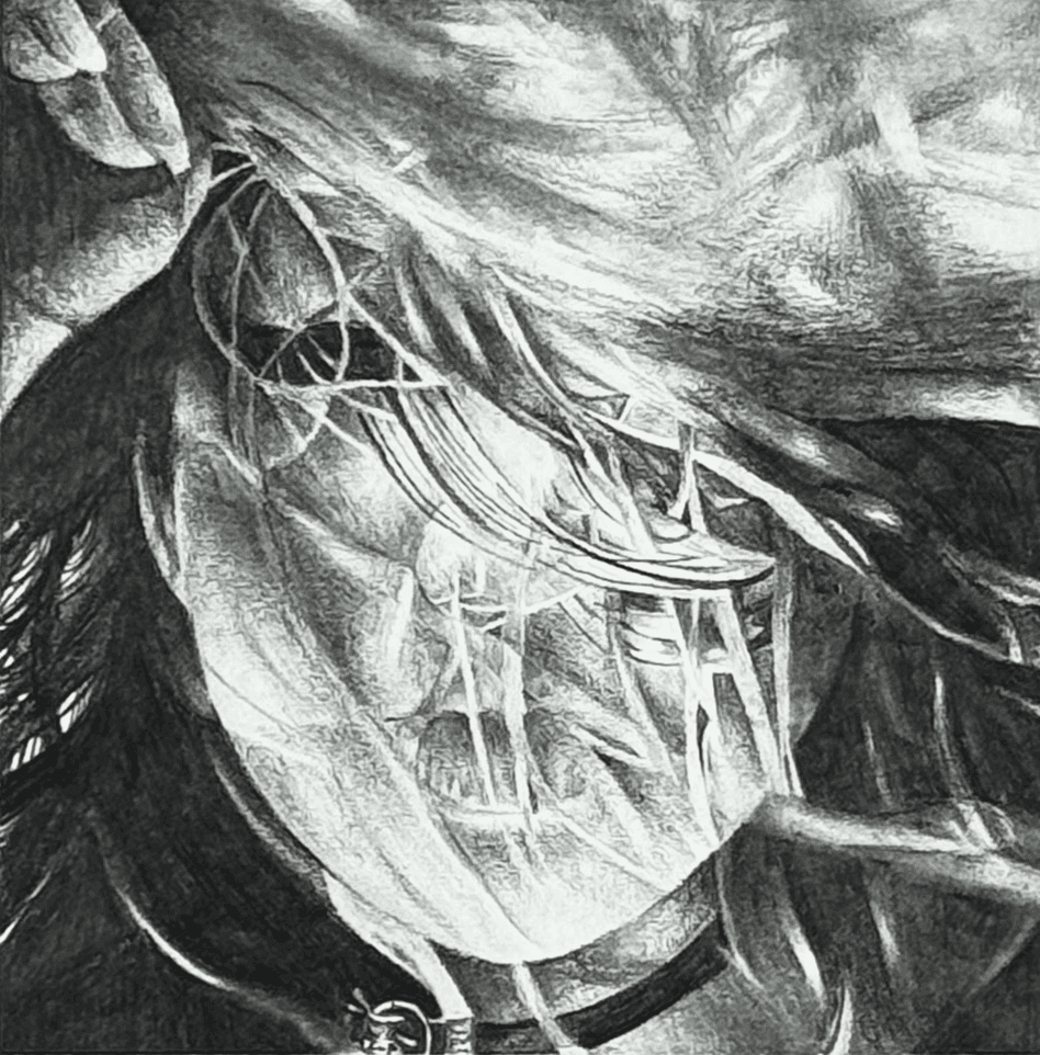 A fluffy gray rabbit rests on a floral chair.