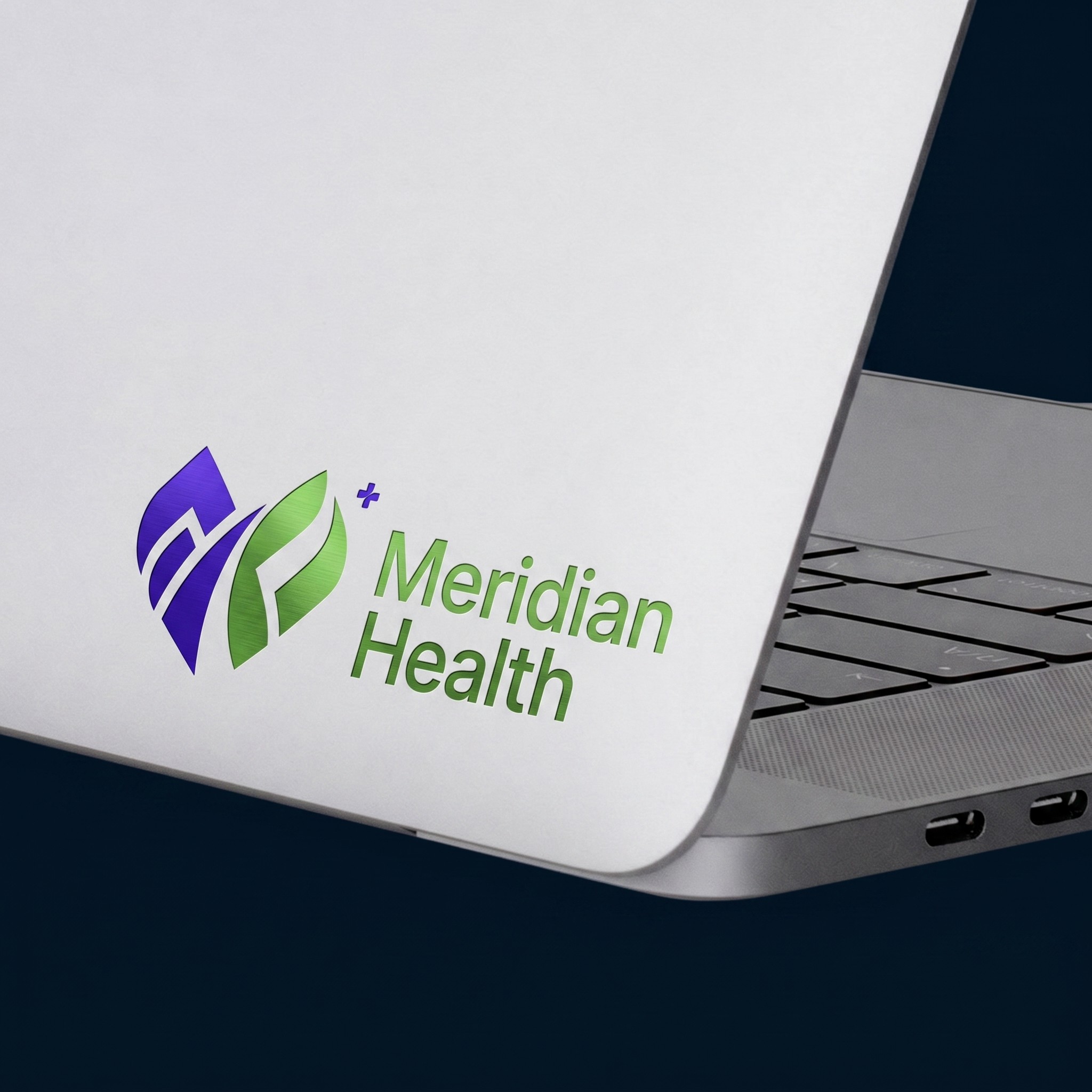 meridian health logo on a white laptop