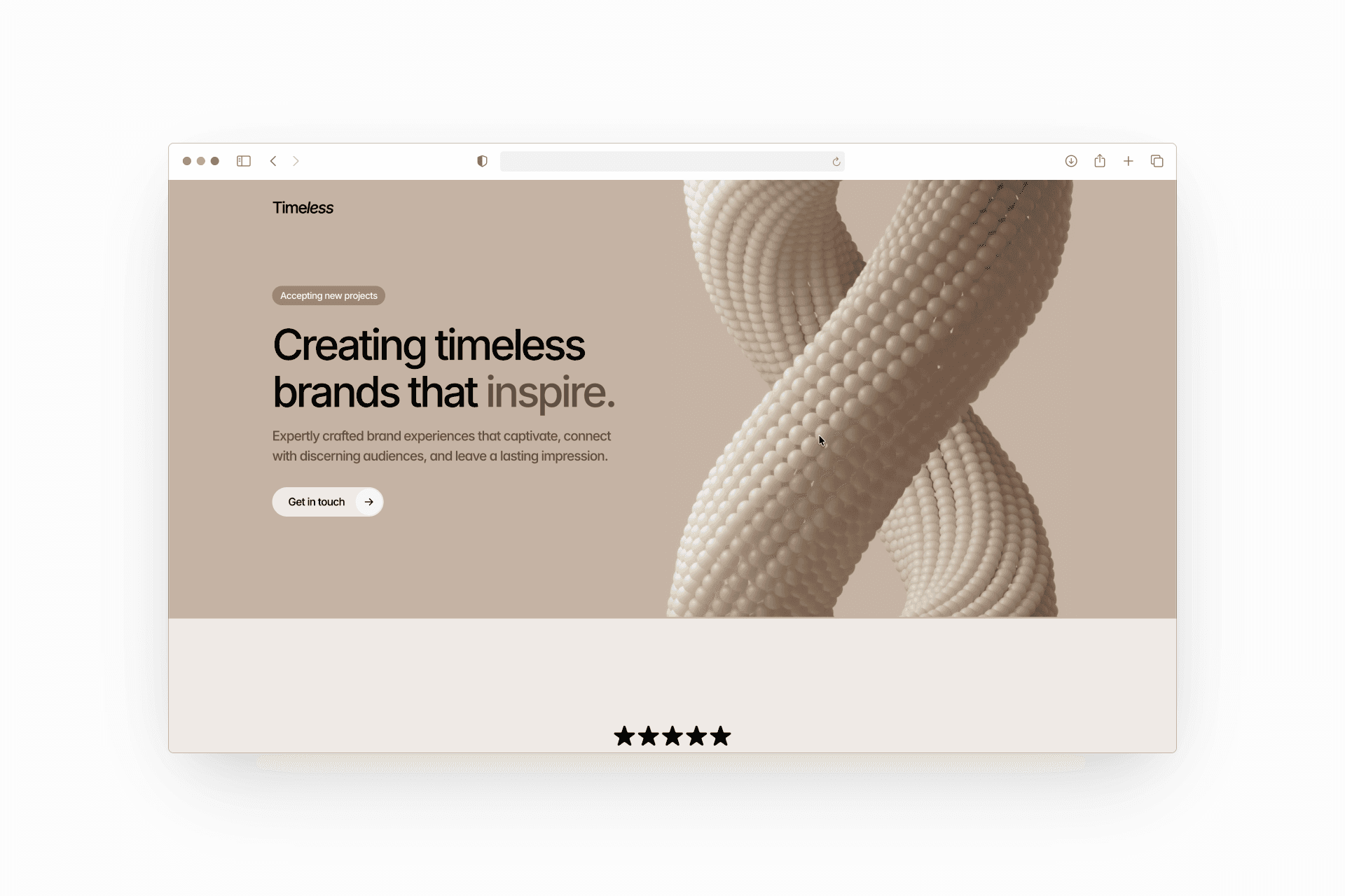 Timeless Framer template homepage hero section mockup