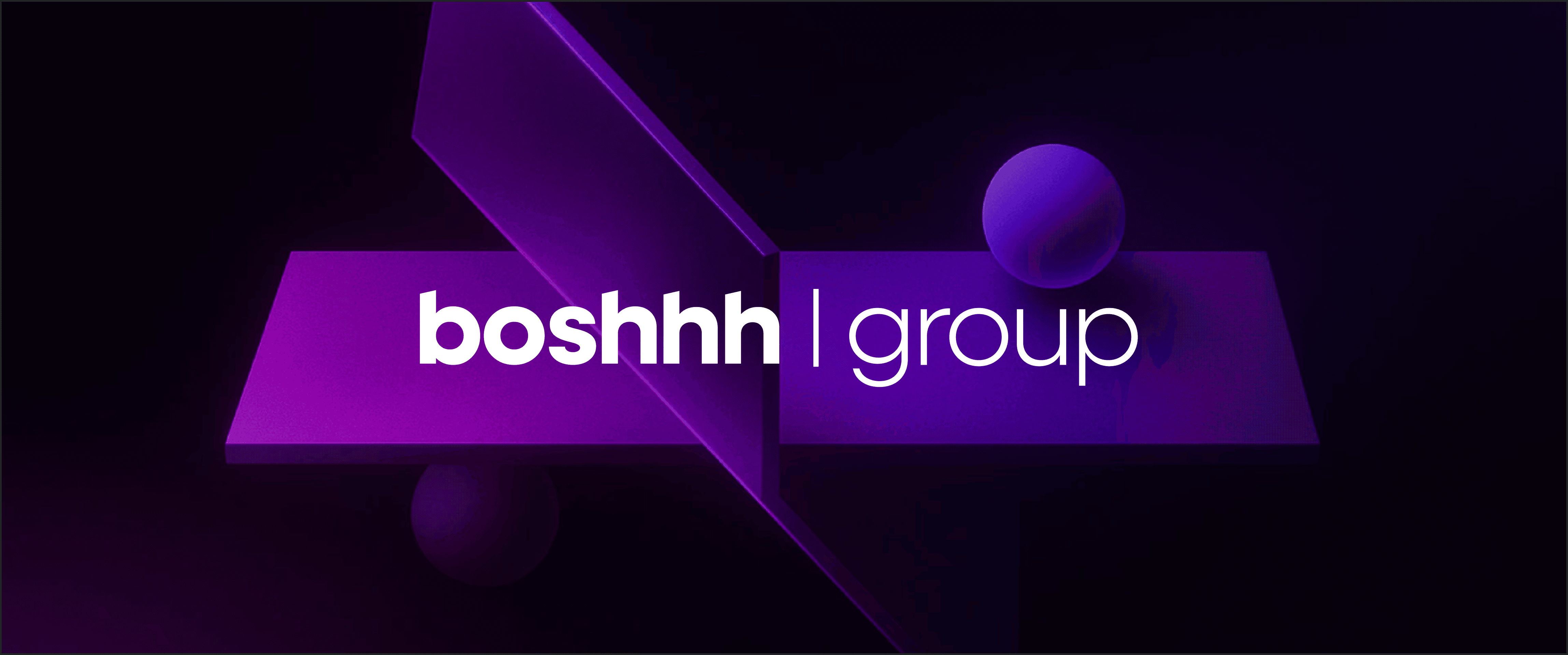 A purple-toned abstract scene featuring a geometric shape and a sphere on a table.