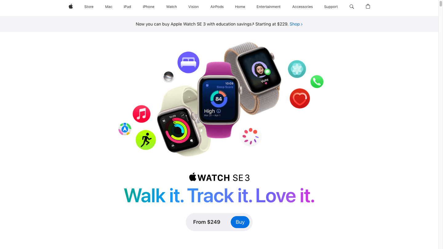 Apple Watch SE 3 product page on Apple.com