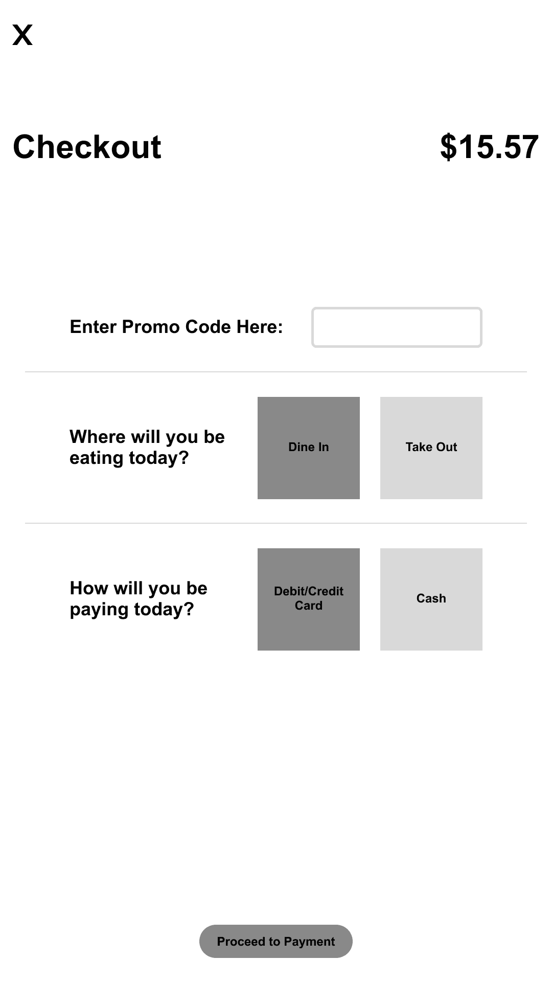 Wireframe design of the shopping checkout screen.