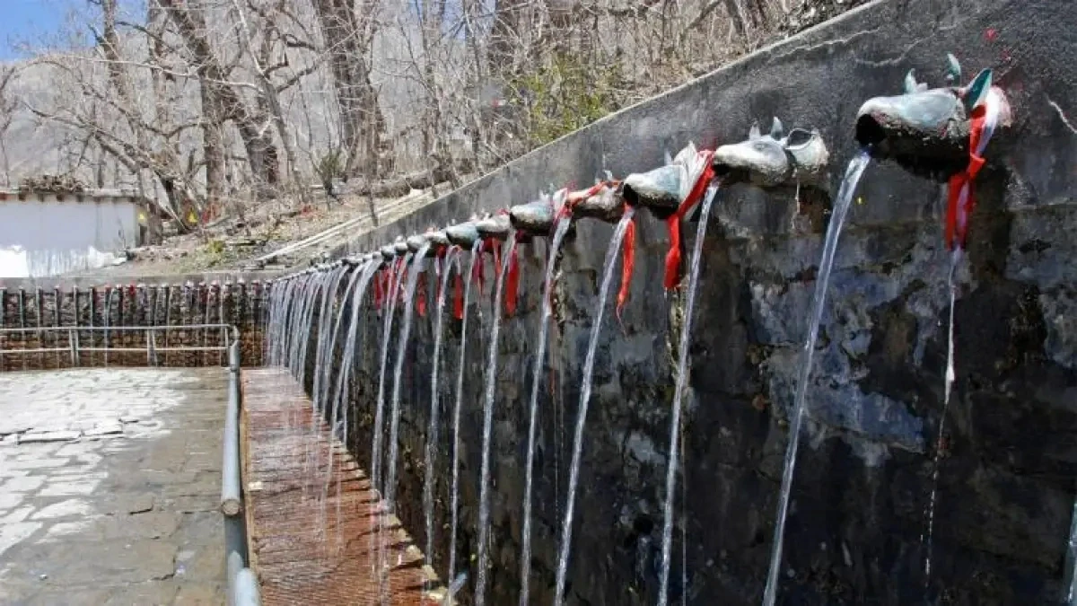 Sacred water spouts flowing