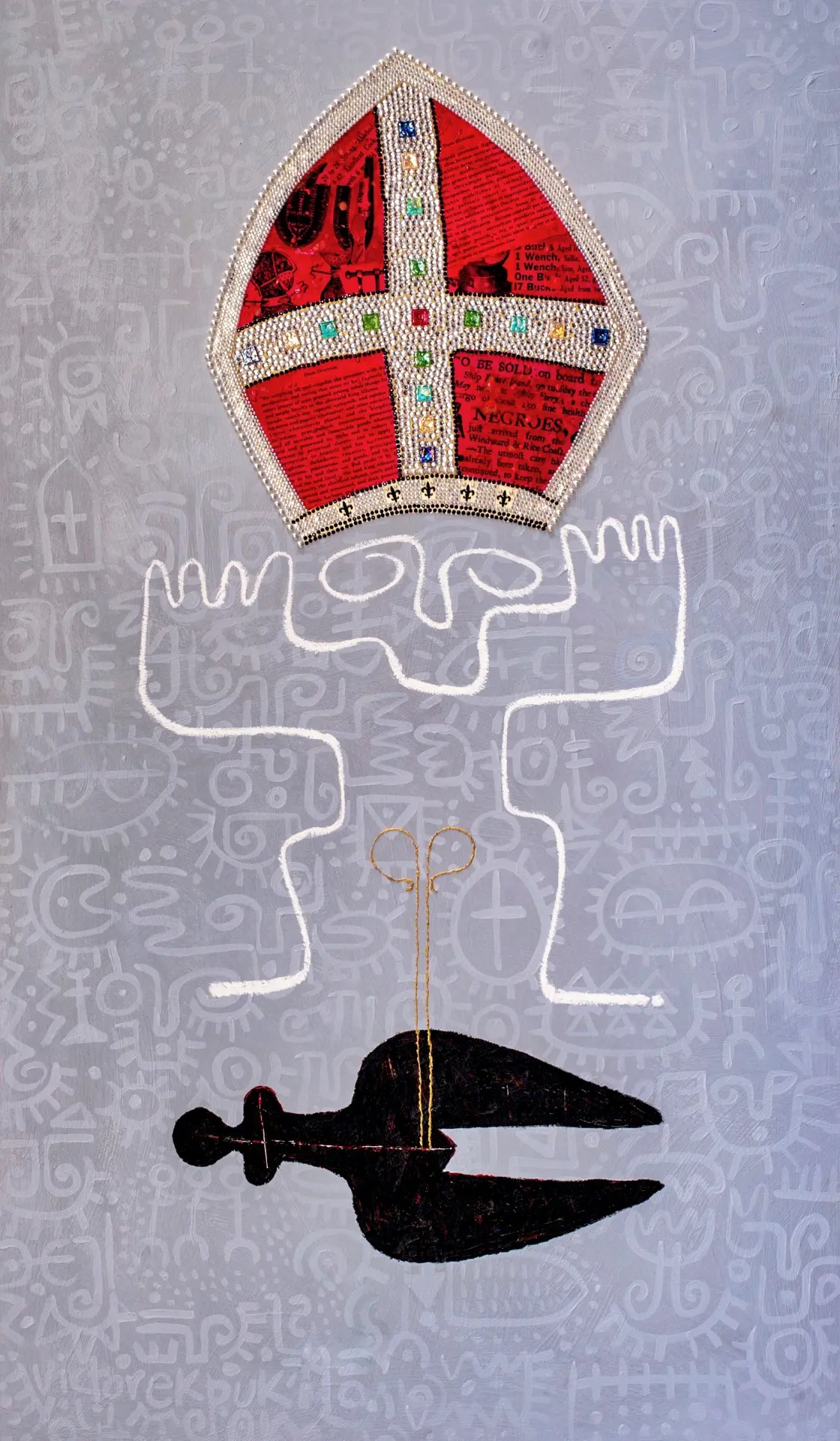 Union of Saint and Venus (2012). Acrylic, plastic rhinestones and glass on wood panel. 41 in. × 71 in. In Collection of Smithsonian National Museum of African American History and Culture.