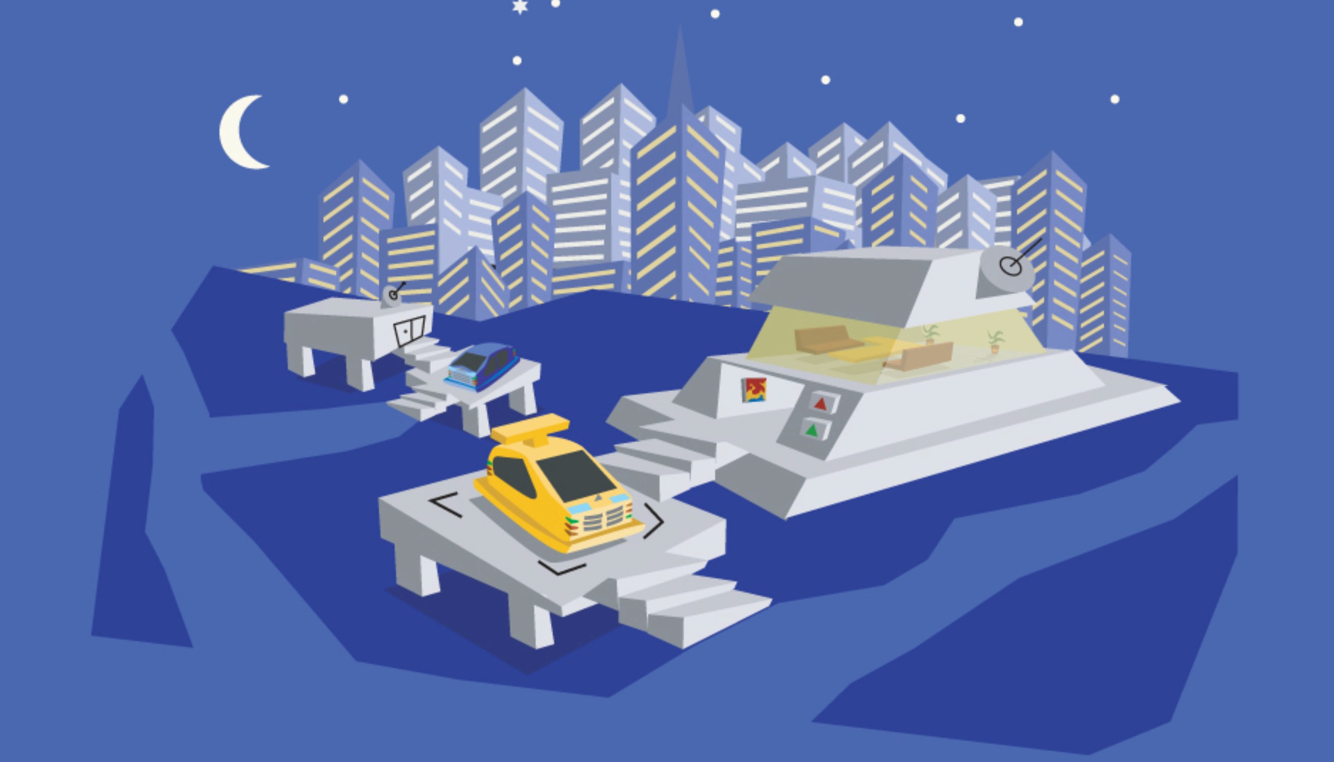 Illustration of Jonny Solar's house on Mars at night