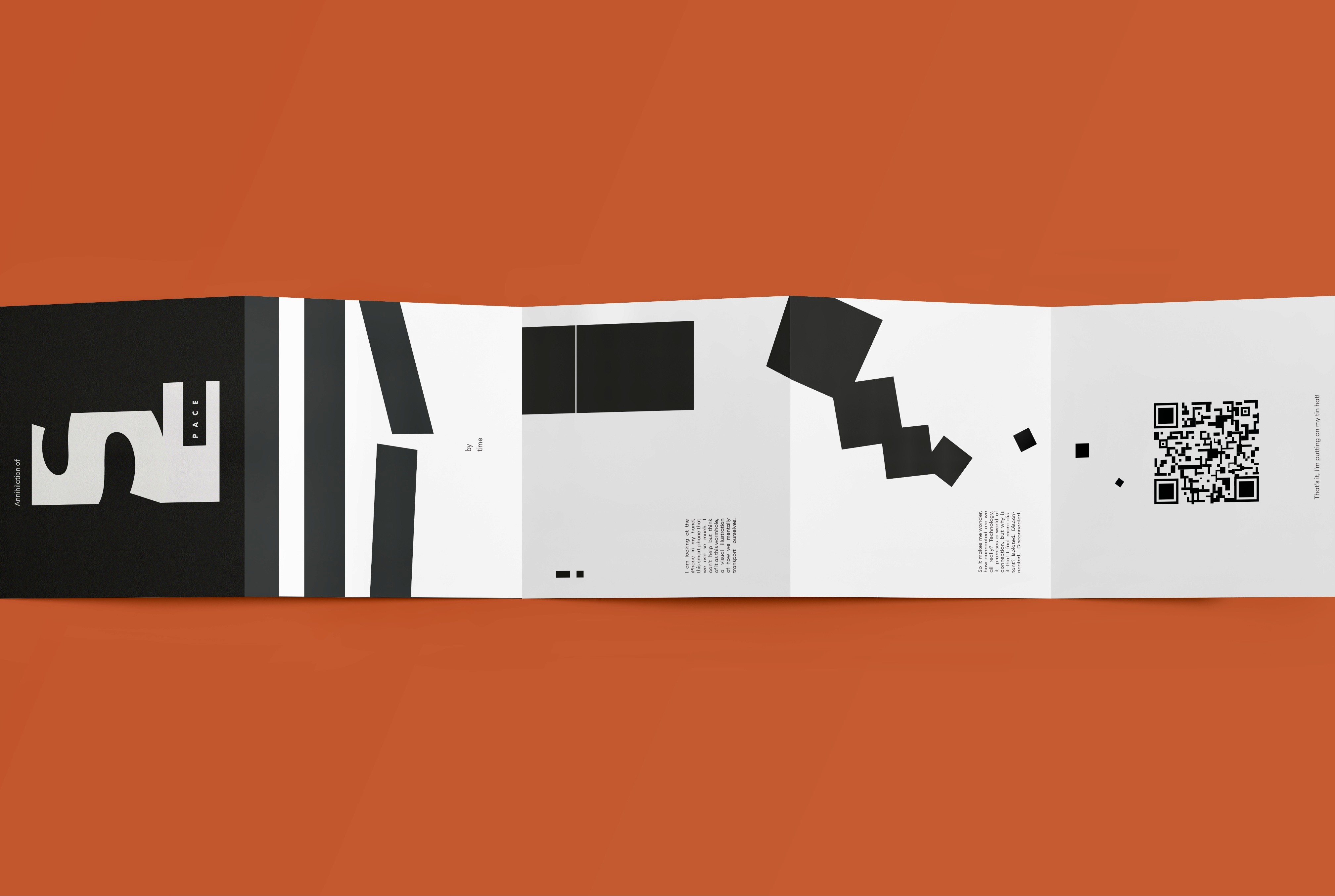 A black and white zigzag fold card with different shapes and some barcodes on it.