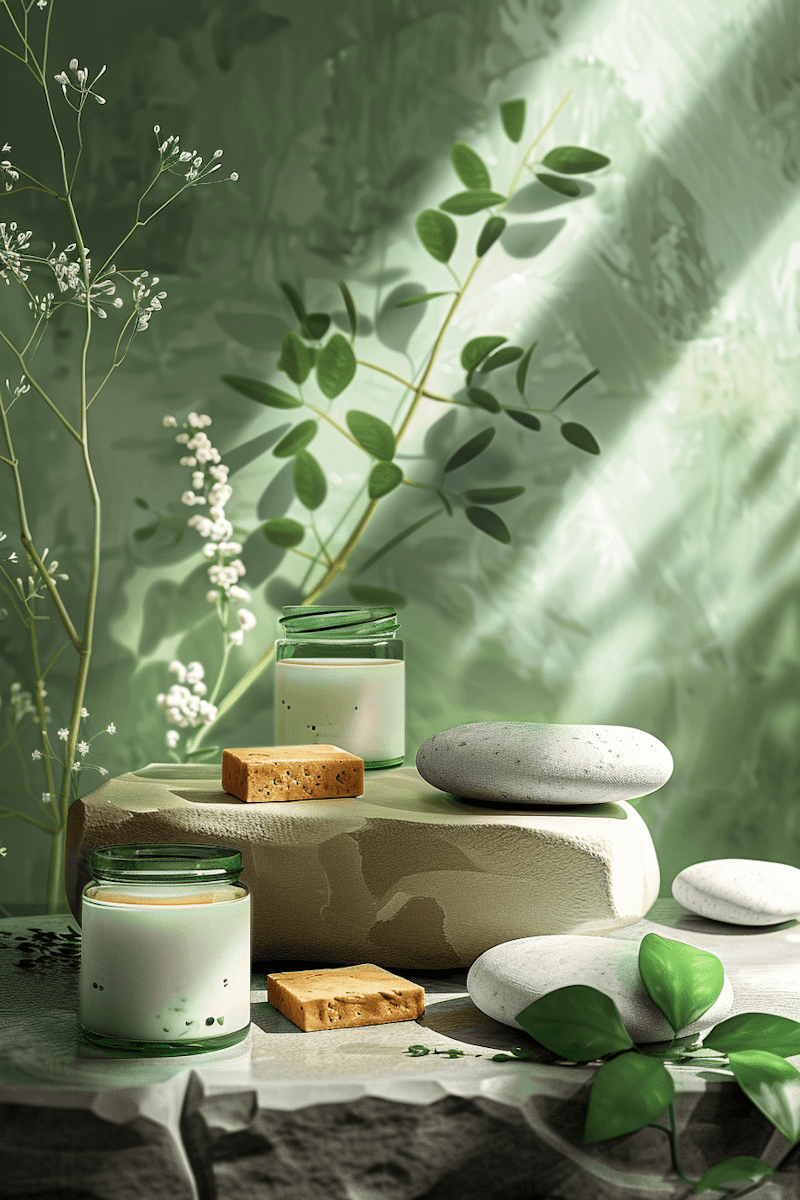 natural lighting on soaps and plants