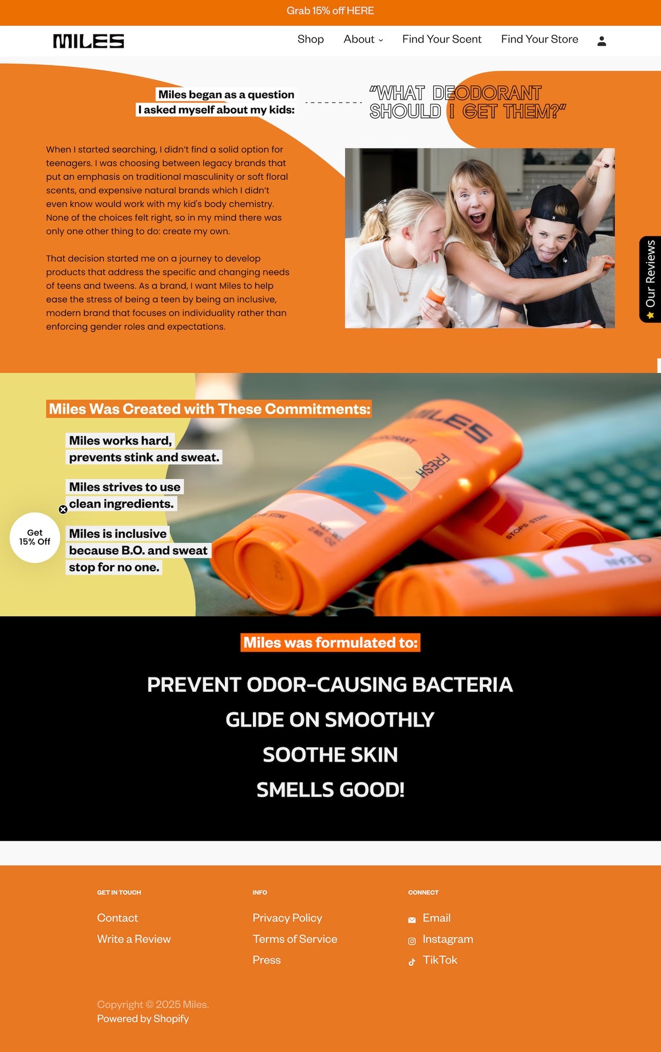 Miles Deodorant Shopify Website About Page