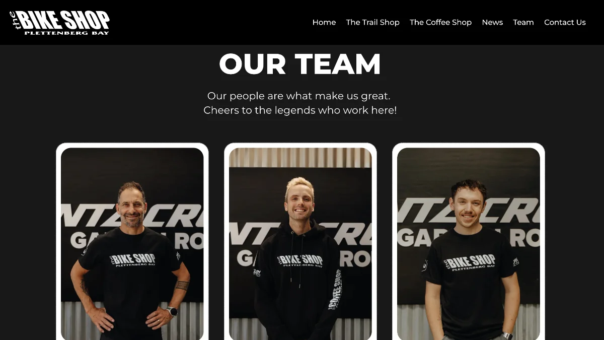 Team Page of The Bike Shop Website