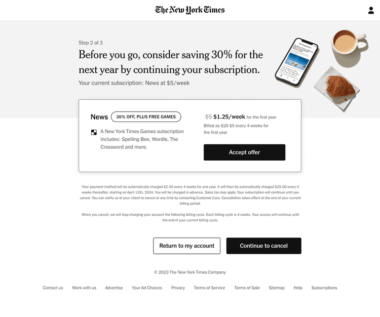 Lifestyle imagery from the save-offer explorations: a calm, editorial moment with a subscriber at rest.