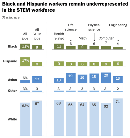 Racial groups employed in STEM - Diversity Scale 2021