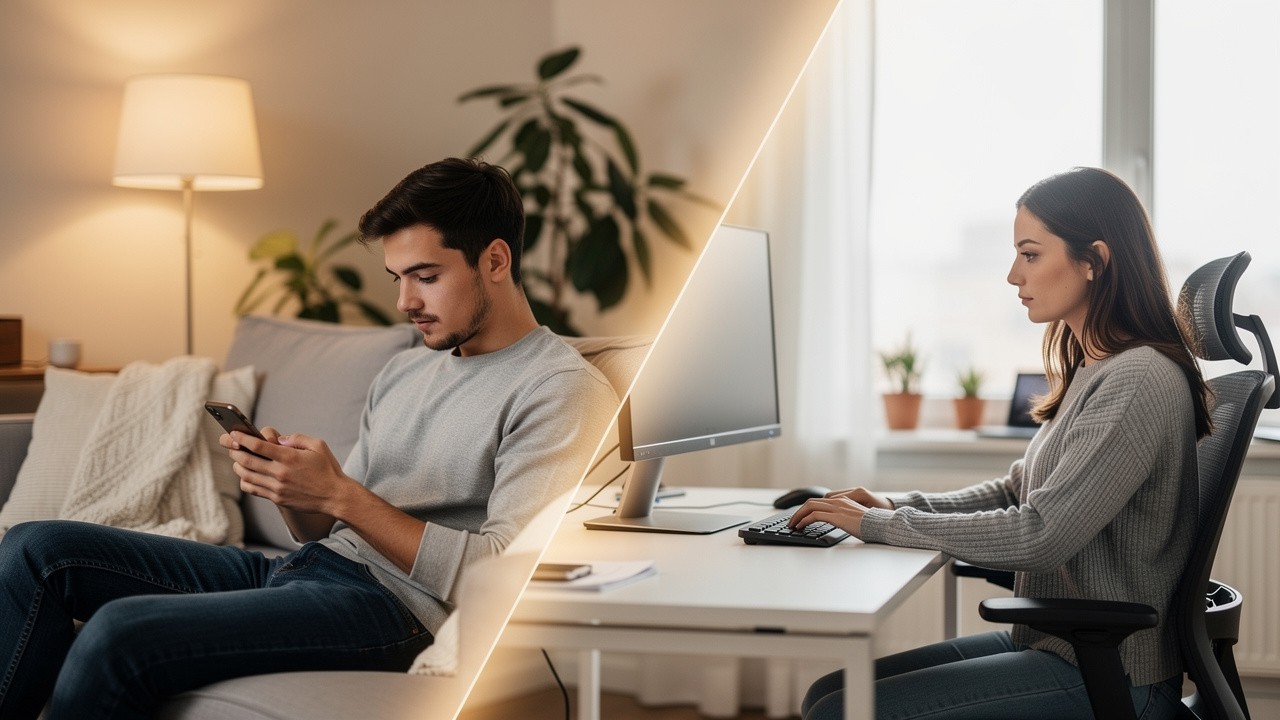 Person interacting with ads across mobile and desktop devices