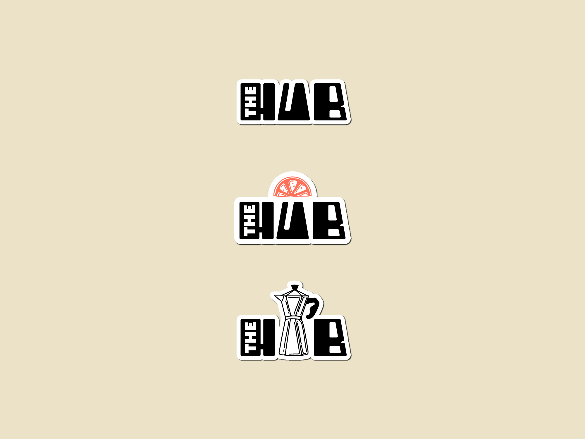 The Hub. Brand design project illustrated stickers.