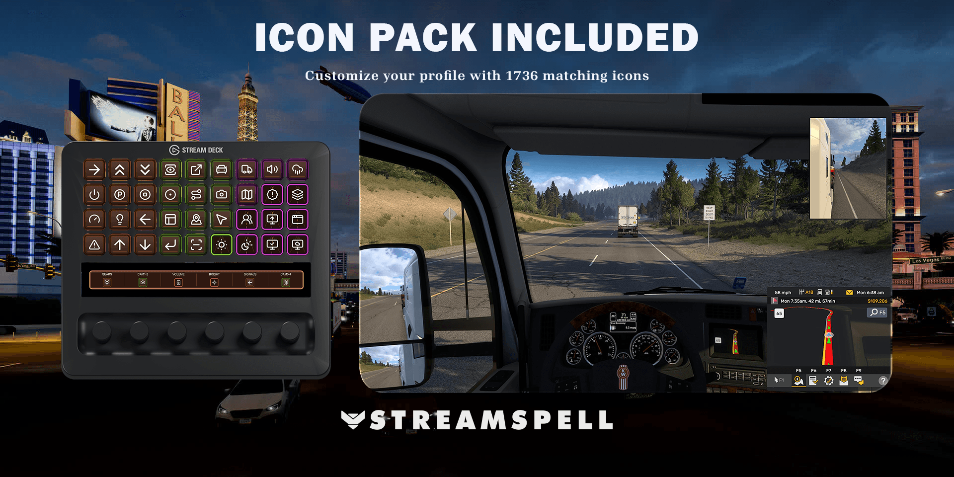 American Truck Simulator updated icon-pack preview with matching artwork on Stream Deck + XL
