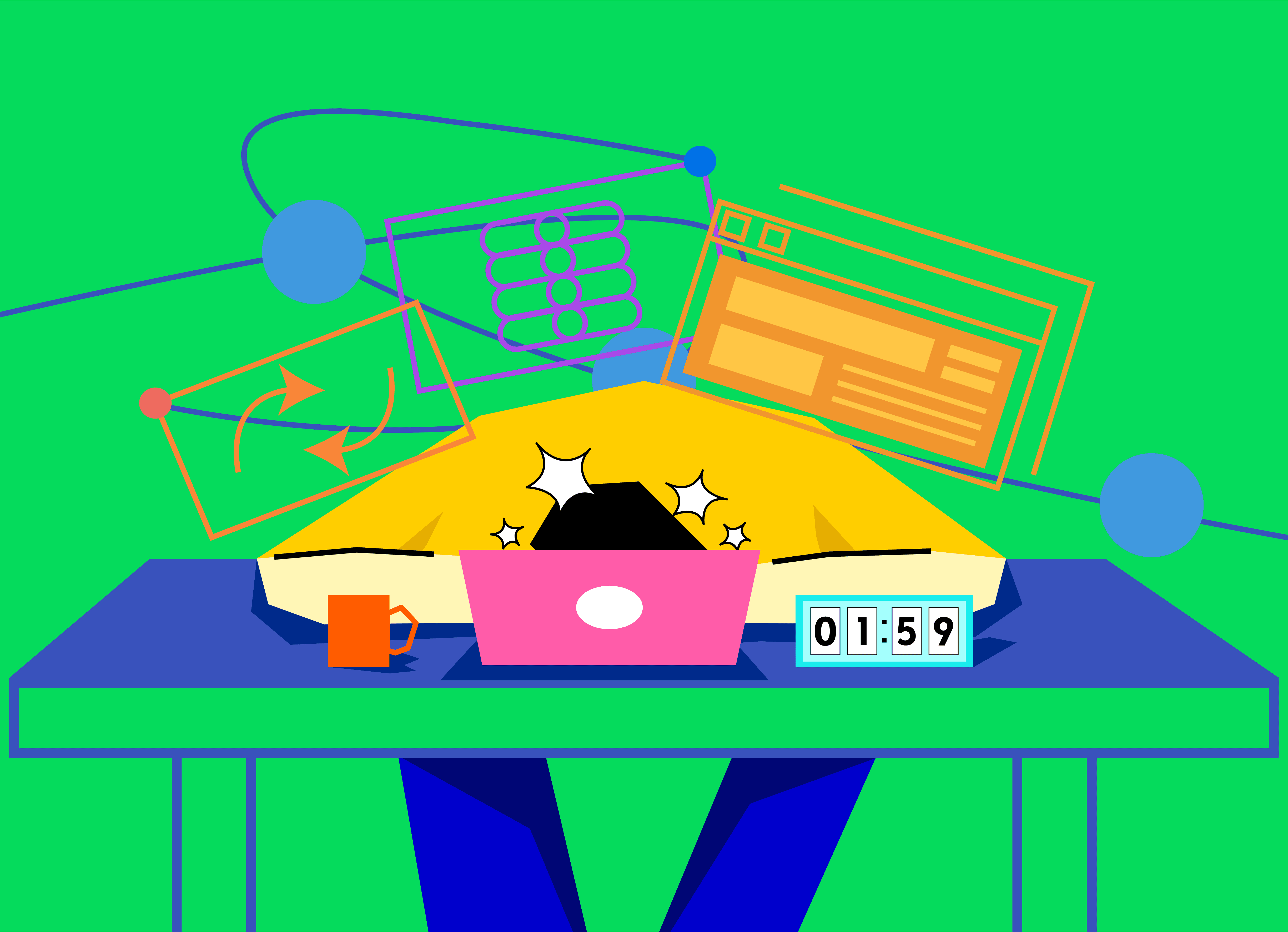 办公桌前的电脑和倒计时