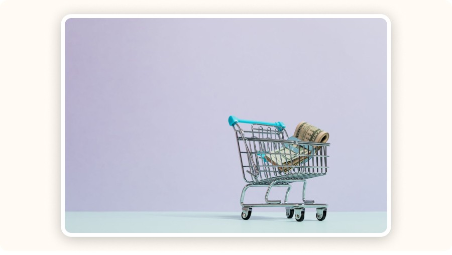 Shopping cart full of money — symbol of profit optimization