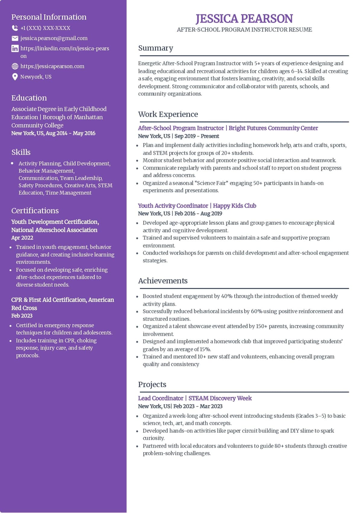 After-School Program Instructor Resume Template
