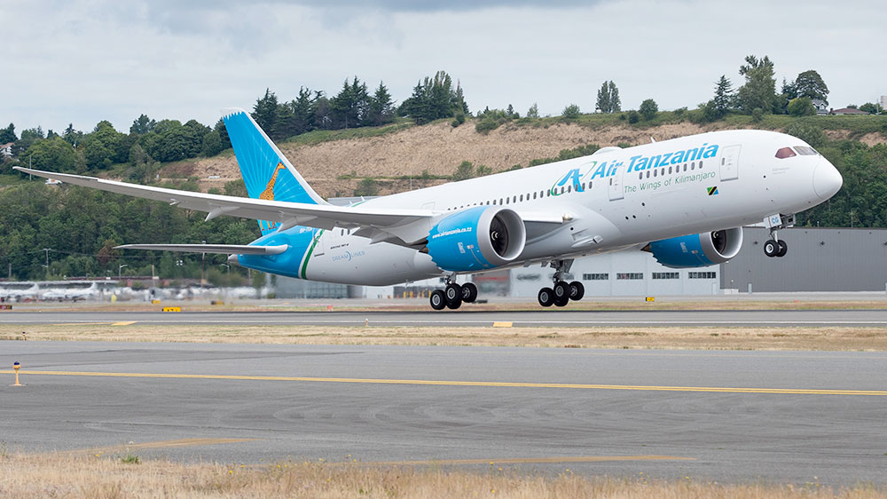 Air Tanzania Boeing 787 Dreamliner aircraft, the model expected to operate direct London Gatwick to Kilimanjaro flights from July 2027.
