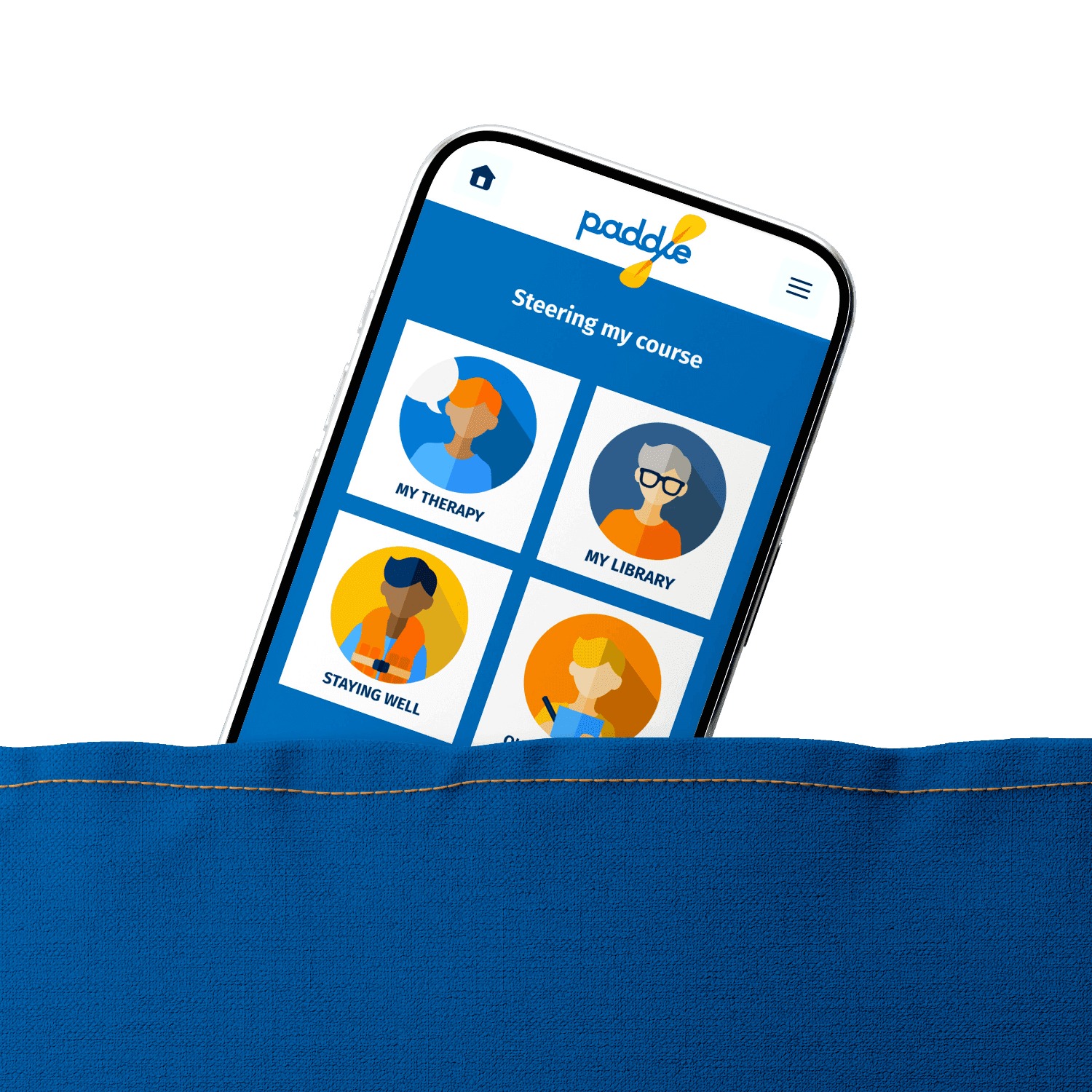 Paddle therapy app interface showing patient support features and secure messaging