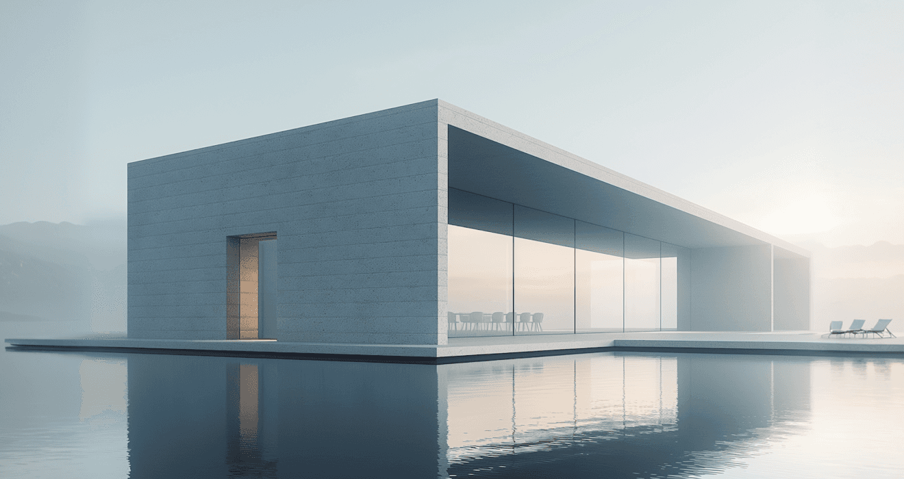 A real estate house behind the pool