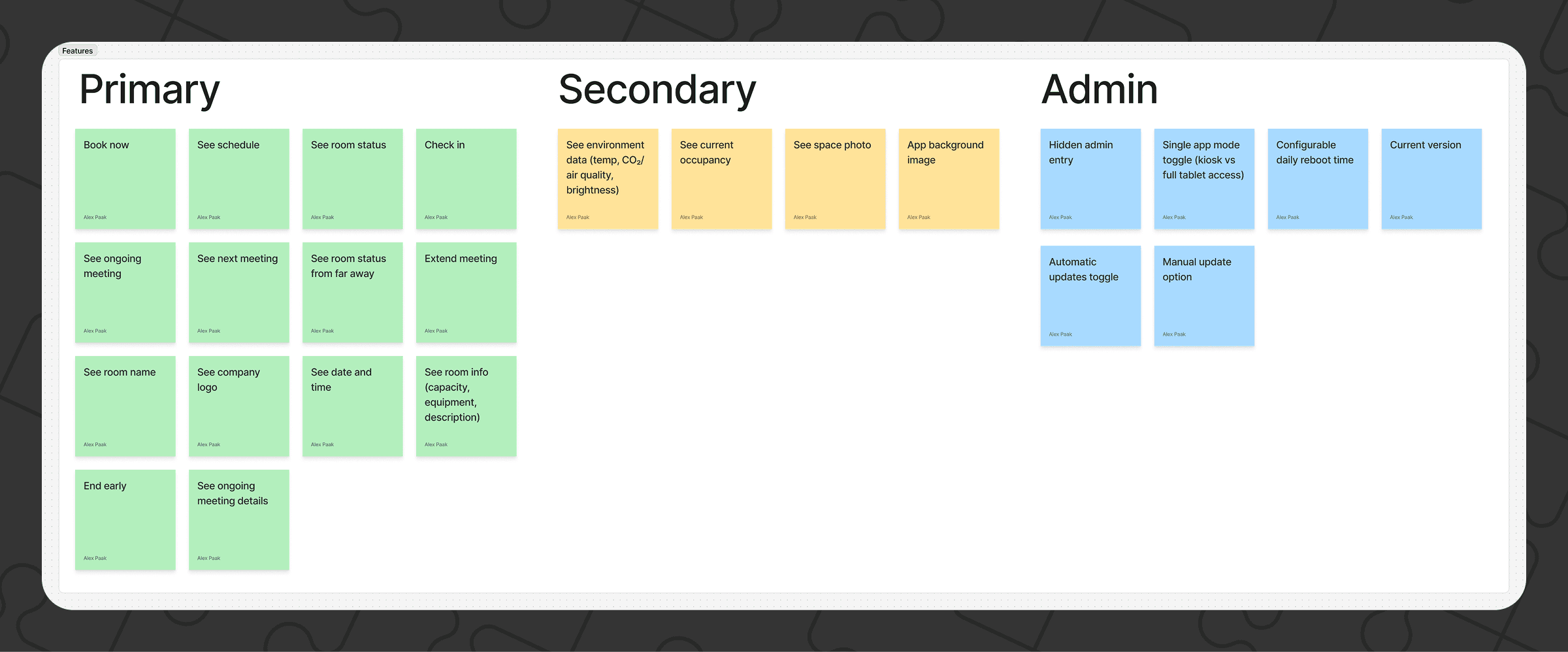 Primary, secondary, admin features