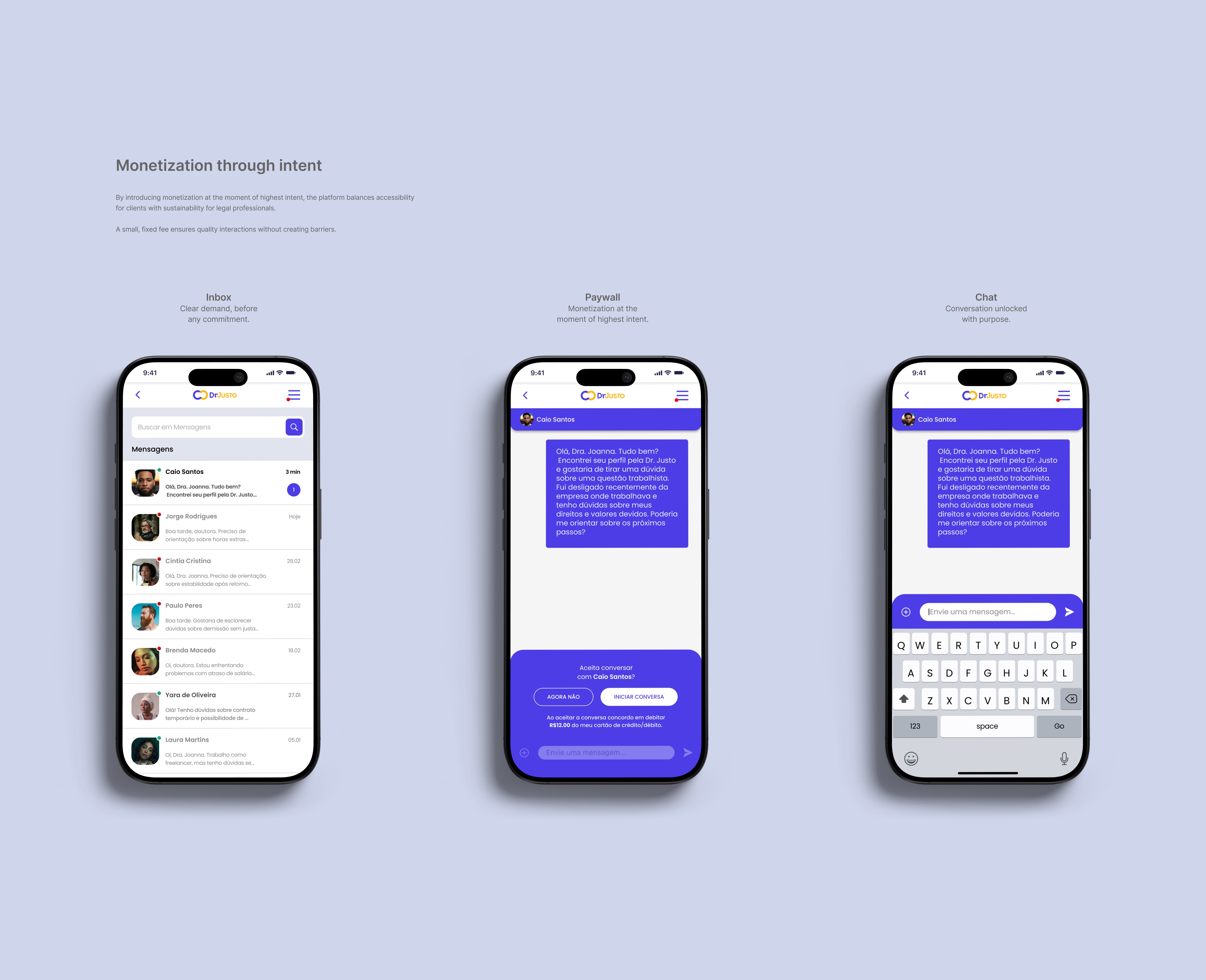 Conversation approval paywall screen where lawyers confirm engagement before starting a paid legal consultation.