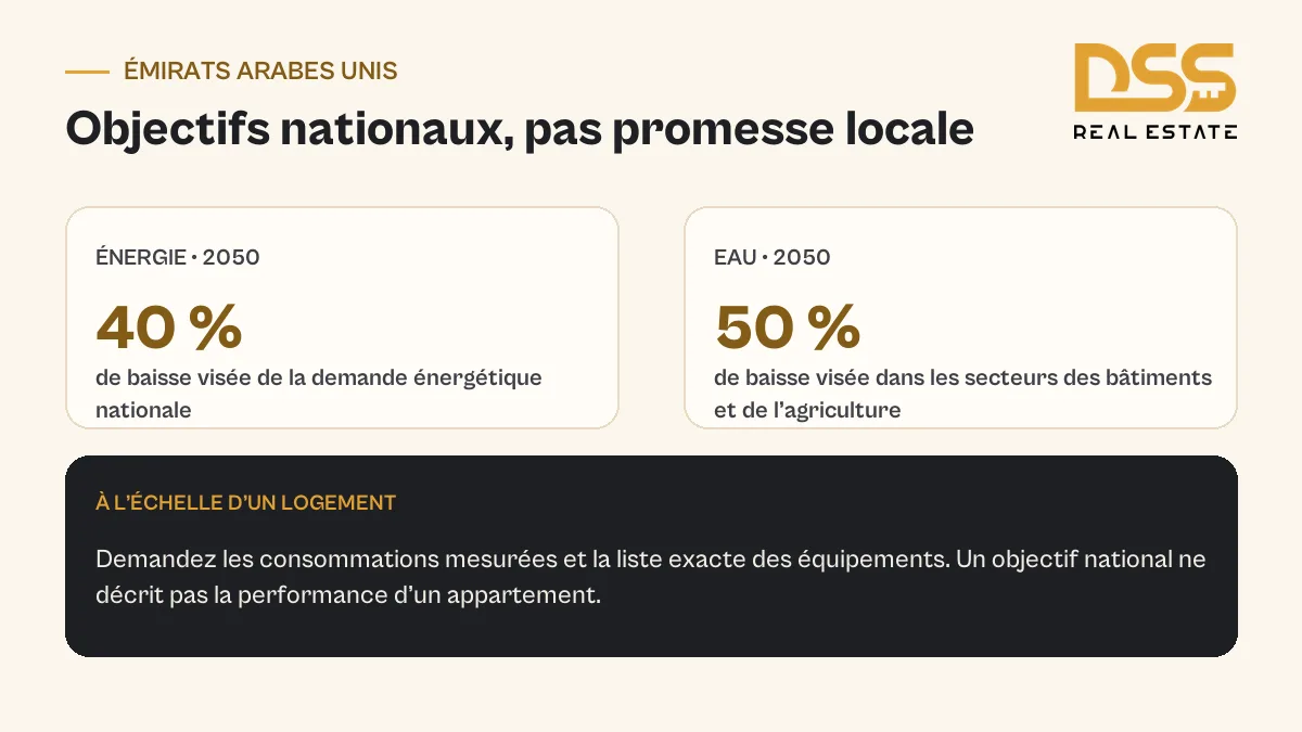 Objectifs nationaux d’énergie et d’eau, distincts de la performance d’un appartement