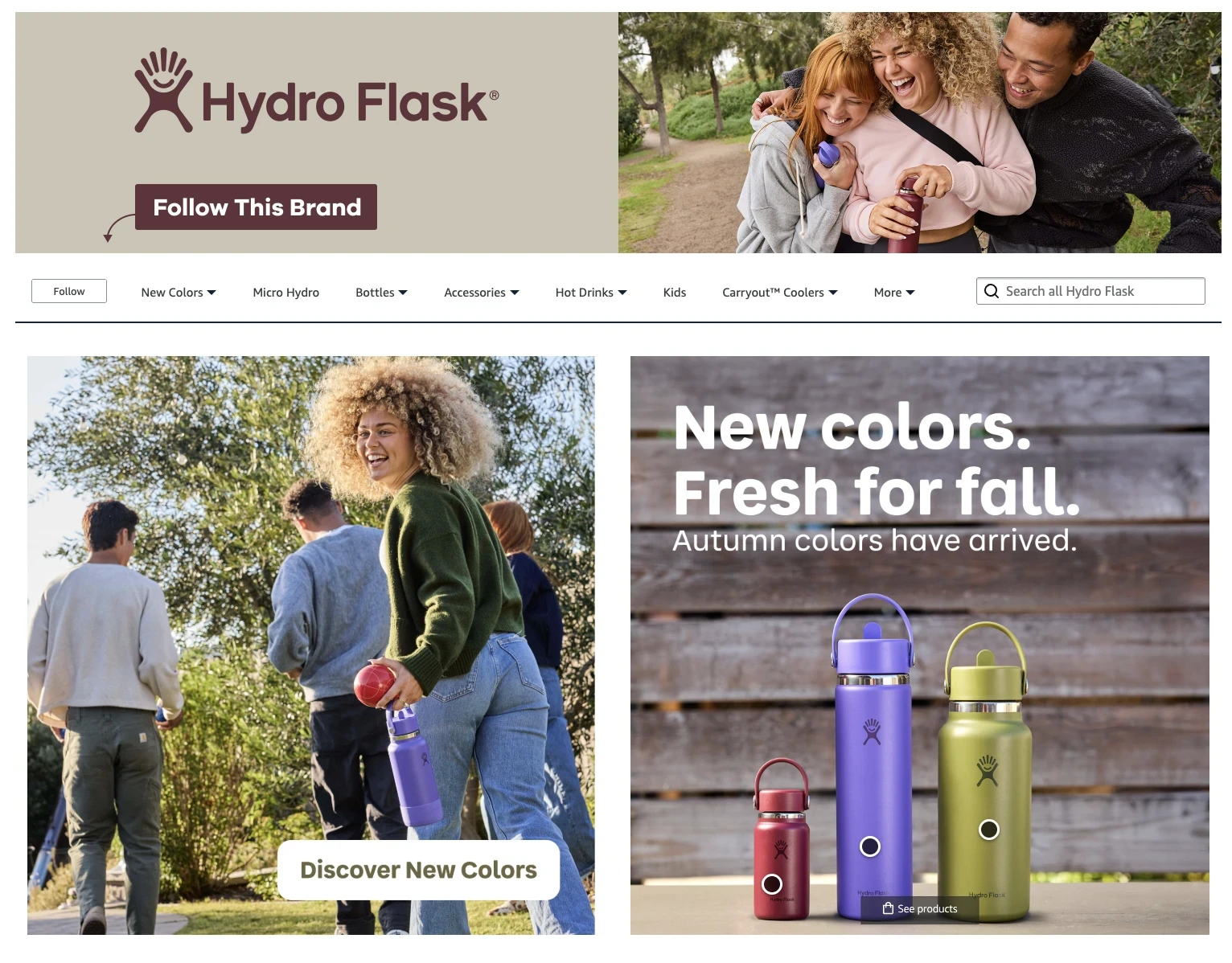 Hydro Flask Amazon Brand Store design shown across desktop and mobile layouts
