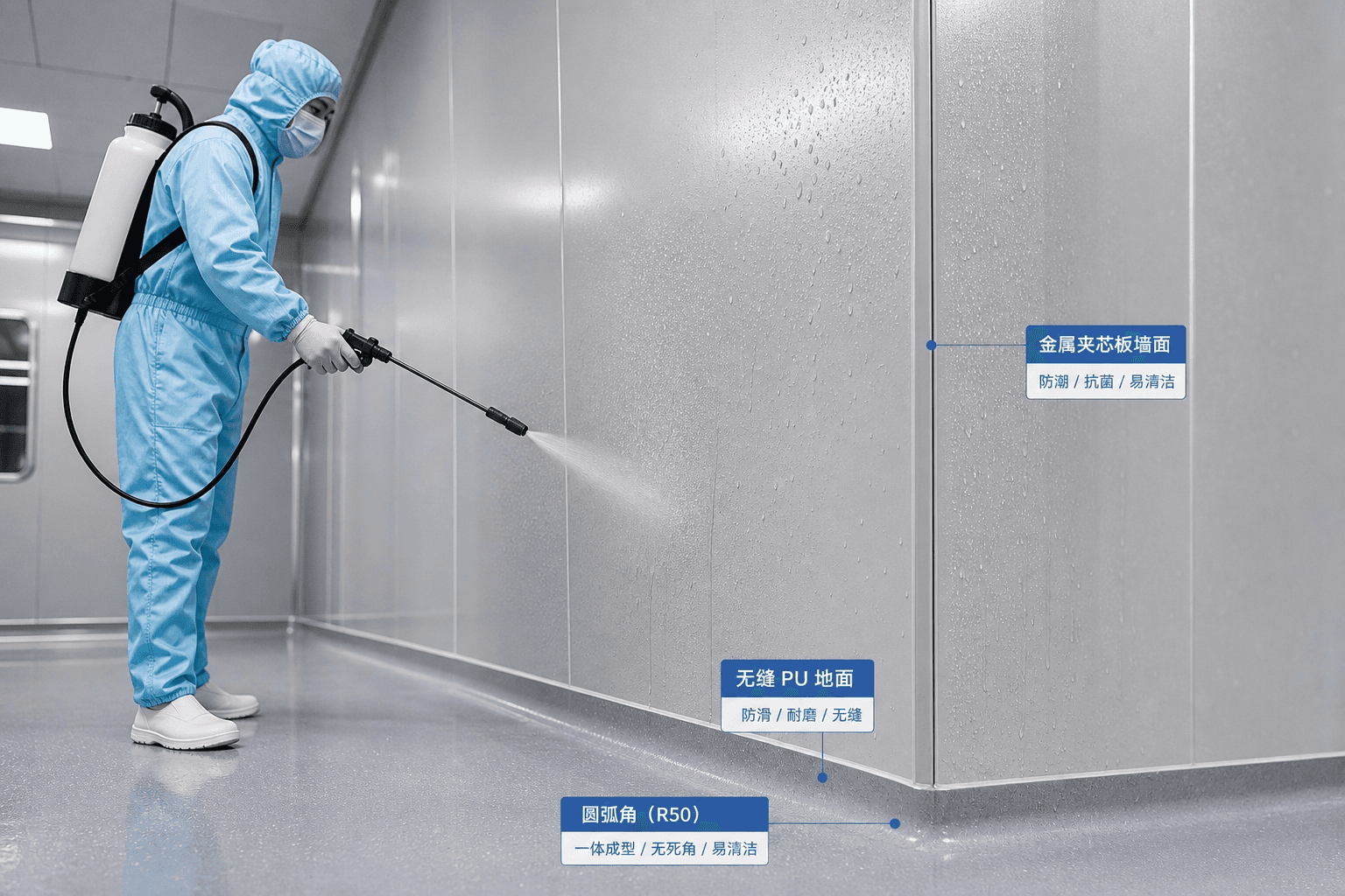防潮金屬庫板與無縫易潔地坪設計 Moisture Proof Metal Panel and Seamless Easy Clean Flooring Design