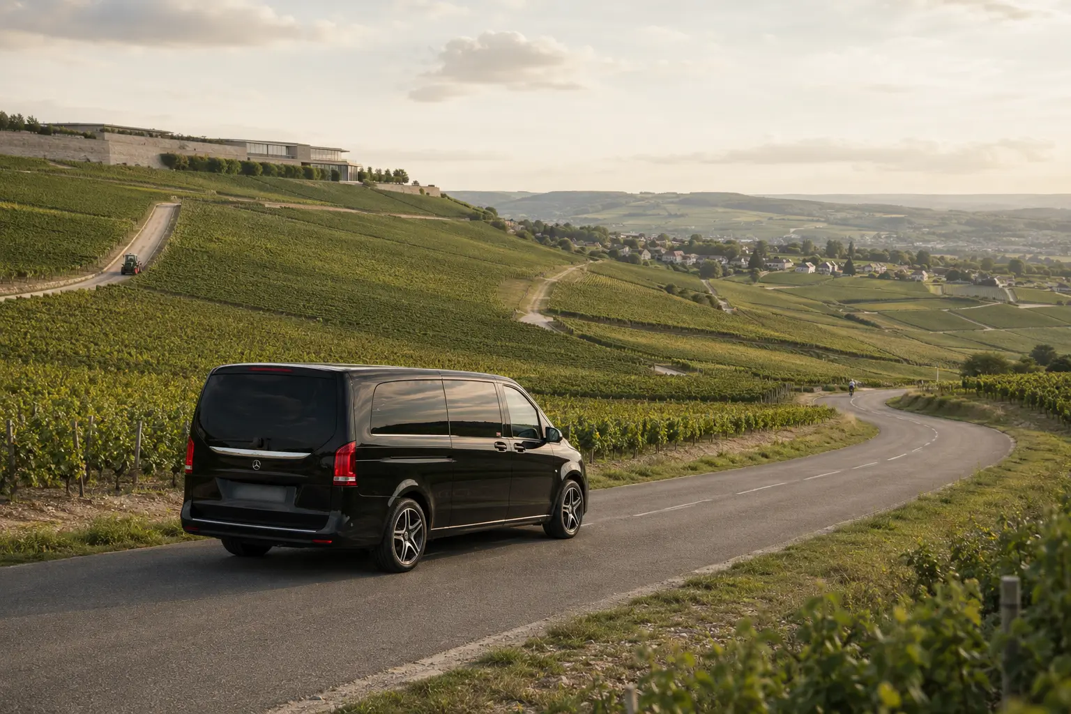 Mercedes-Benz Classe V I.B Line circulant dans les vignobles de Champagne près de Champillon.