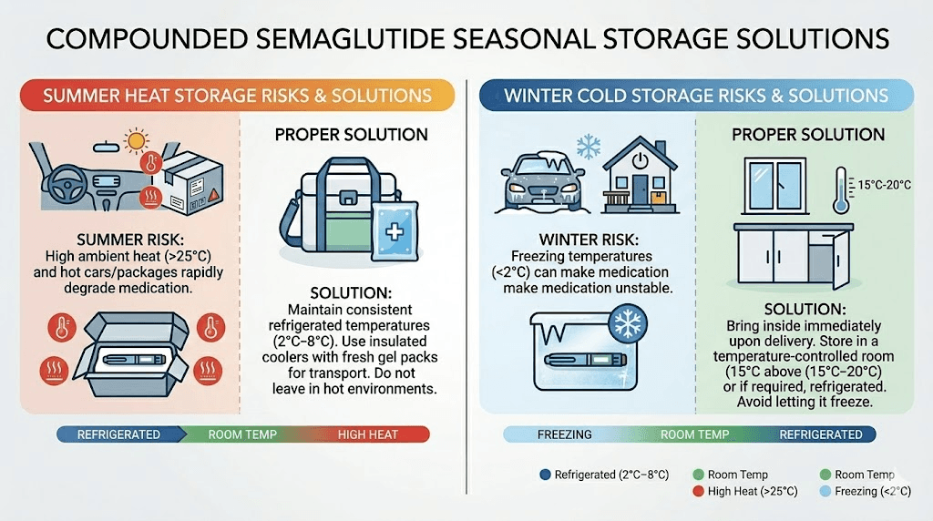 Seasonal semaglutide storage risks and solutions for summer heat and winter cold