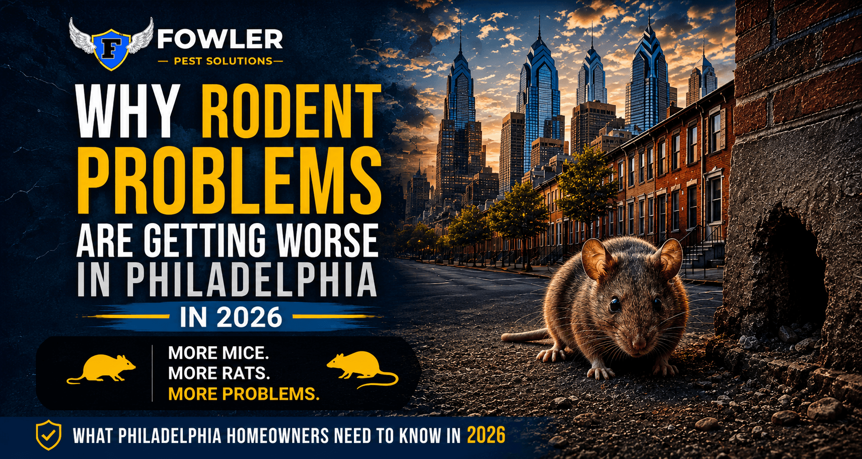 Rat in Philadelphia neighborhood illustrating increasing rodent infestations, pest control concerns, and growing rat and mouse problems in Philadelphia in 2026.