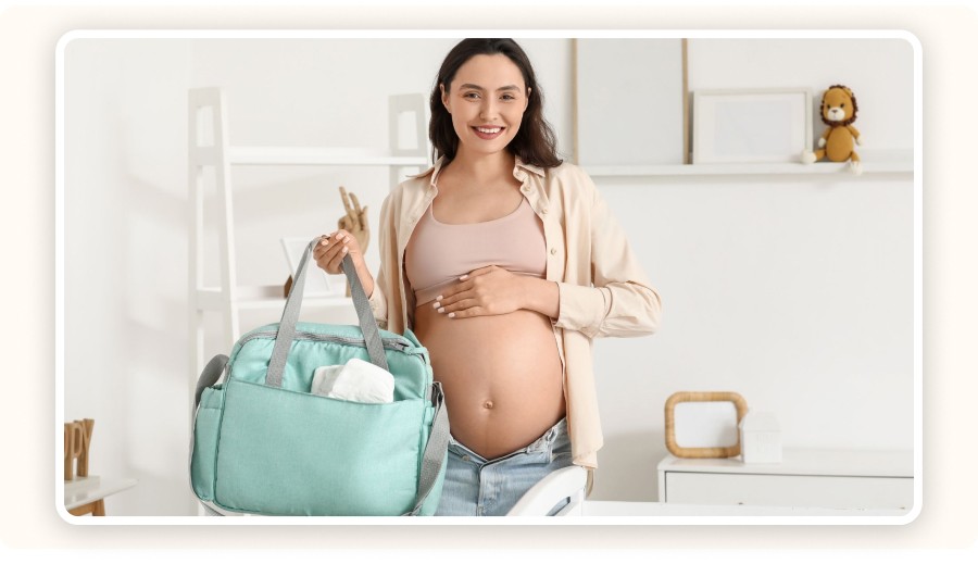 woman holding a maternity bag