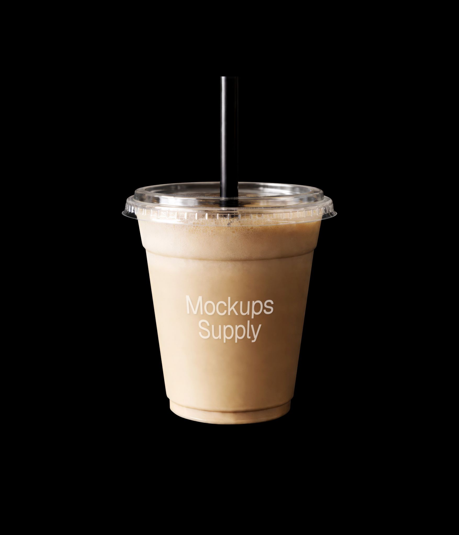 Latte in transparent coffee cup mockup for cafe branding presentation download on Mockups Supply