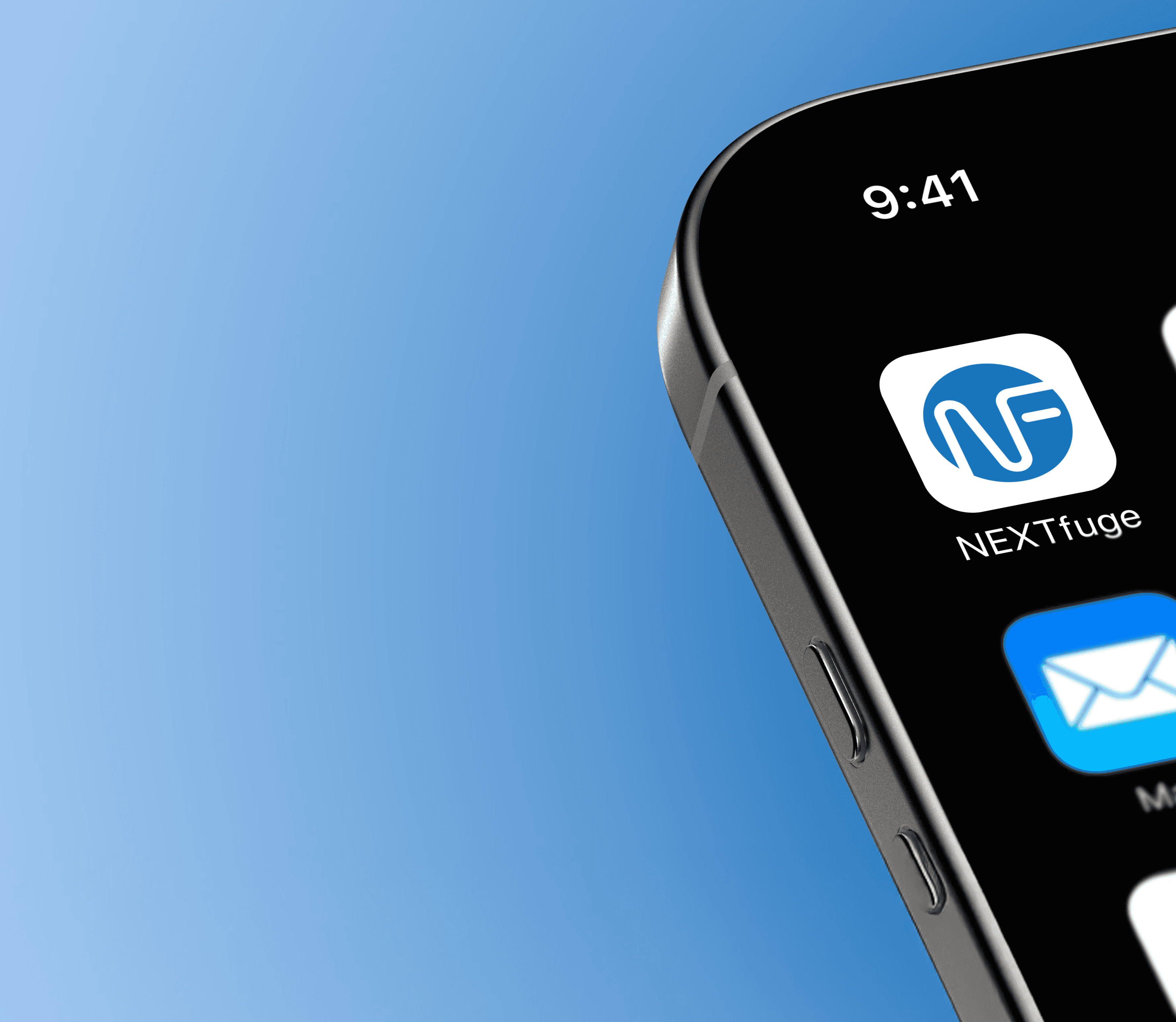 Close up of phone screen, showing Nextfuge app