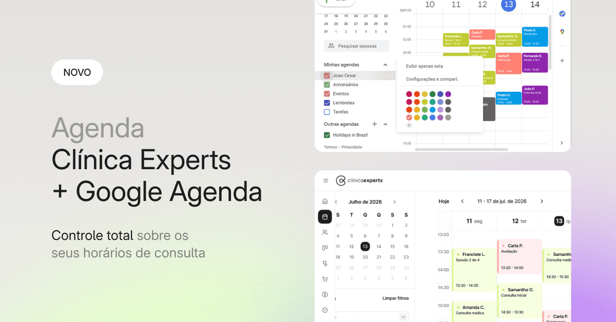 agenda do Clínica Experts integrada ao Google Agenda