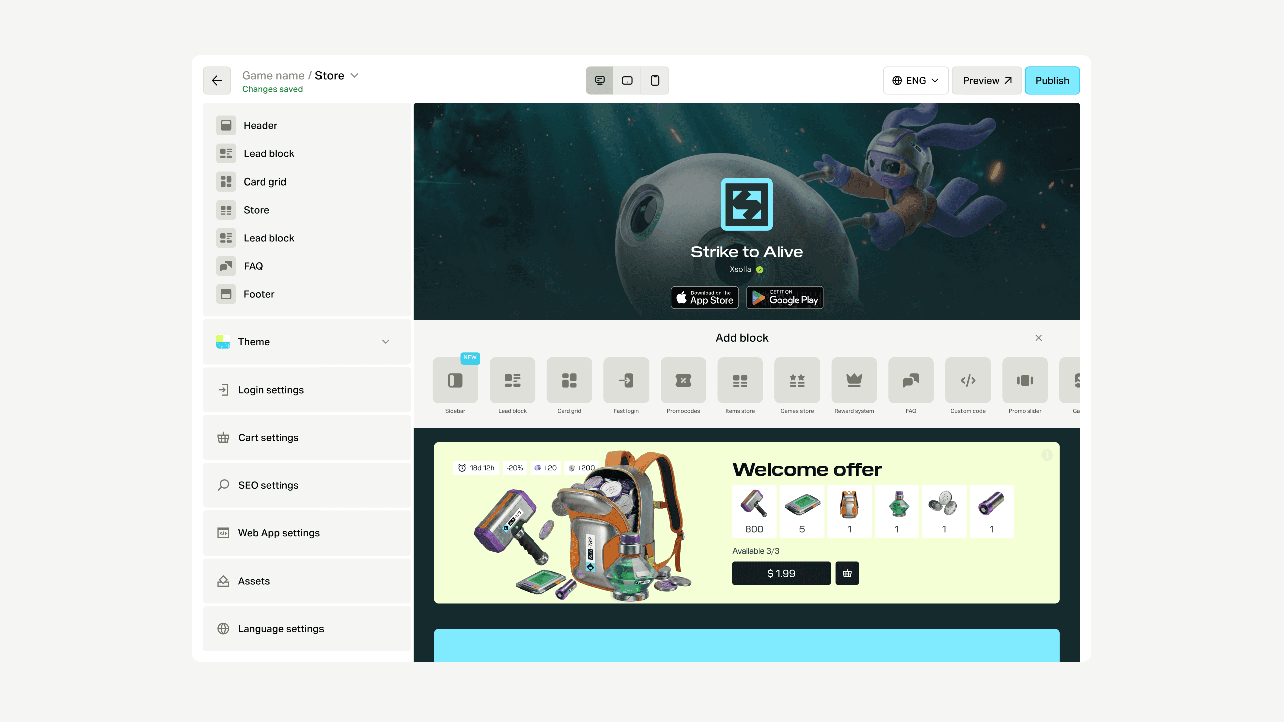 Вы сами управляете процессом запуска Web Shop через аккаунт Xsolla