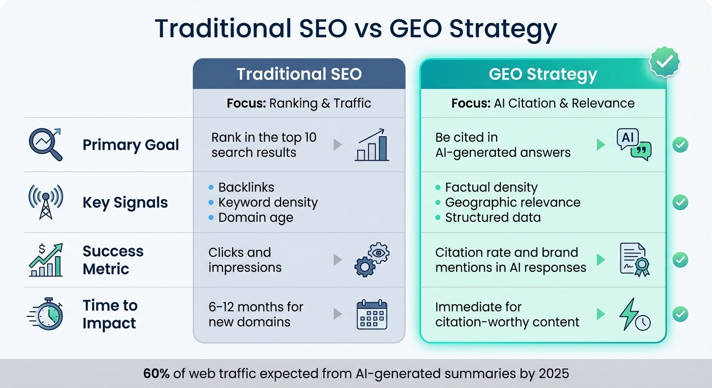 Traditional SEO vs GEO Strategy Comparison for Startups