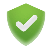 A green shield icon featuring a checkmark, symbolizing security and trust.
